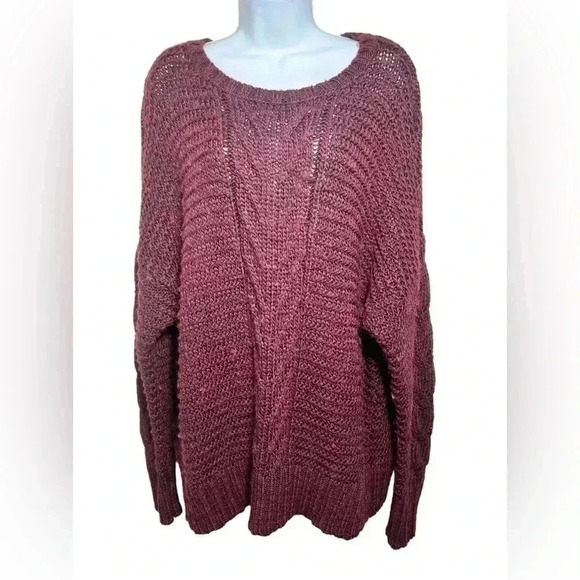 AMERICAN EAGLE Knitted Sweater Maroon Drop Shoulder Womens Size XXL - Picture 1 of 9